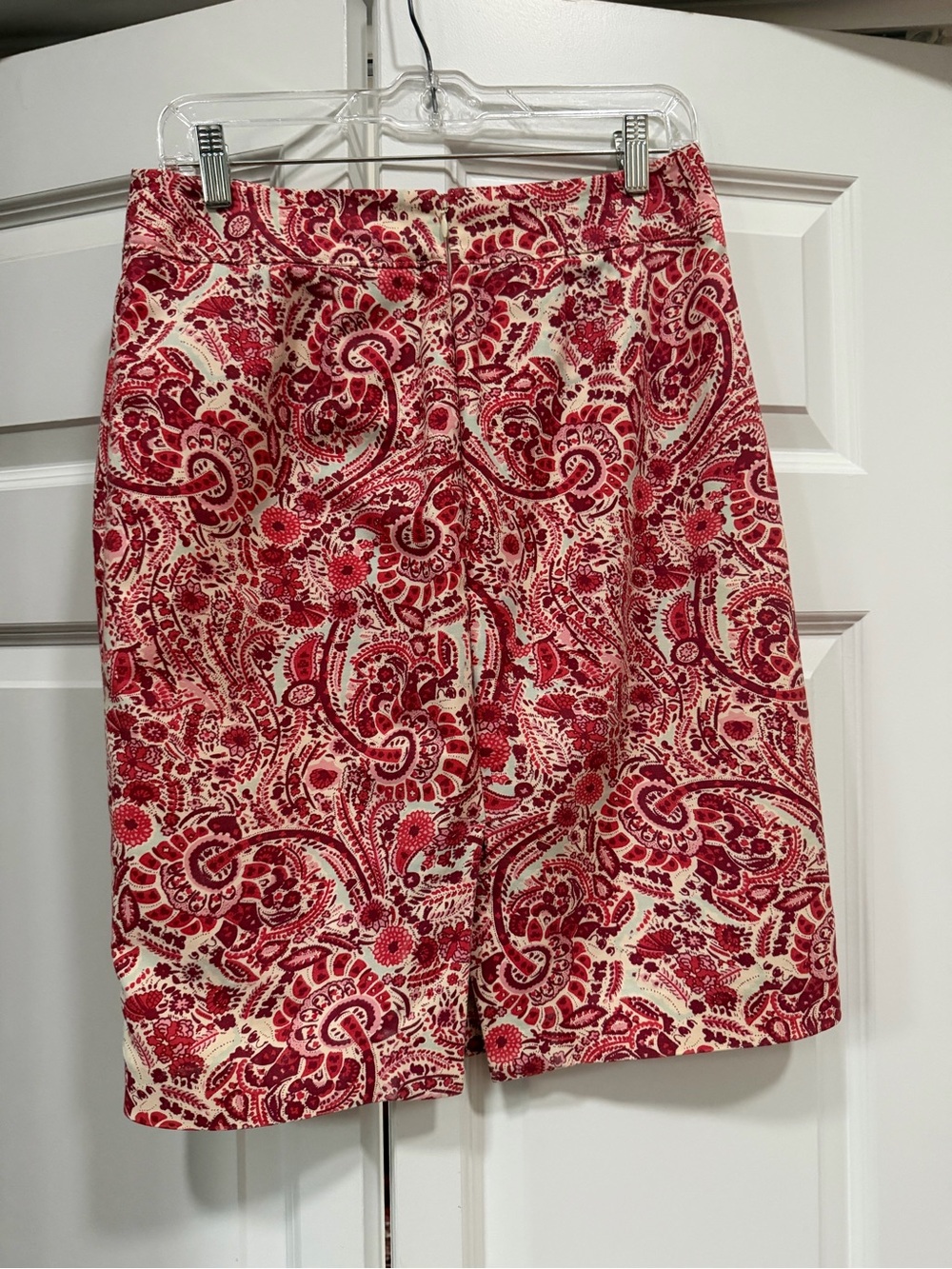 LOFT Red Paisley Pencil Skirt on Cream Base